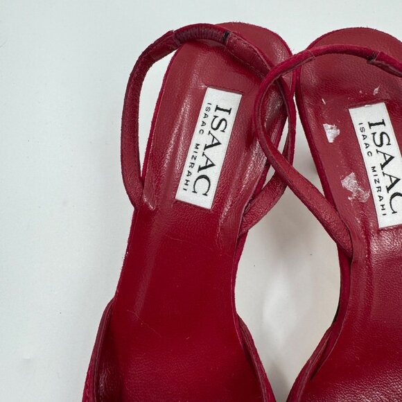 Isaac Mizrahi Red Suede Pointed Toe Slingback Heels With Bow Detail Size 8 M Mad - Picture 9 of 10